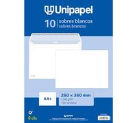 Unipapel | Confezione da 15 buste grandi | Carta 90 g bianca | Perfette per documenti a4+ o formato foglio. Dimensioni: 260 x 360 mm. Chiusura striscia autoadesiva in silicone Autodesk | Facile