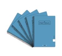 Unipapel - Confezione da 5 quaderni con copertina rigida turchese, dimensioni 3,5 cm, formato quarto 4°, carta 90 grammi, spirale Coil-lock, Papyrus 04 - Uniclasic, perfetto materiale scolastico per