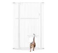 unipaws Cancello per cani alto 142,2 cm con porta per gatti, larghezza 78,7-94 cm, montaggio a pressione, per scale, cancello per animali domestici, bianco