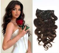 Unipearl Extension con clip in capelli veri, 60 cm, 8 pezzi, 120 g, #2, colore marrone scuro