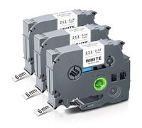 UniPlus 3x Nastro per Etichette Compatibile per Brother TZe-211 Tze 211 Tz-211 per Brother PT-H105 H107 1000 H100R H110 H100LB H101C 1010 PT-D200 PT-400 PT-P750W Etichettatrice Nero su Bianco 6mm x 8m