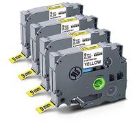 UniPlus 4x Nastro per Etichette Compatibile Nastro Per Etichettatrice Brother P-touch Tze 621 TZe-621 TZ Tape 9mm Nero su Giallo, Per Etichettatrice Brother P-Touch H105 H107 H110 1000 7100