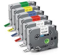 UniPlus Nastro Compatibile per TZe-221 TZe-121 TZe-421 TZe-521 TZe-621 TZe-721 Tze 9mm Etichette per Brother P-Touch 1000 1010 H105 H110 H100LB D400 D600VP H107B H200 E100 H100R P300BT Confezione da 6