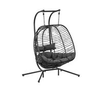 Uniprodo Poltrona sospesa da giardino - Per due persone - Sedile pieghevole - Nero, grigio UNI_HC_04
