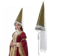 UniqKaliber Cappello medievale da hennin con velo a cono, cappello a punta, da clown rinascimentale, strega, cosplay, accessorio per Halloween