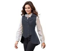 UniqKaliber Gilet vittoriano da donna, stile anni '20, stile rinascimentale, in tweed, stile gotico, steampunk, giacca top, blu navy, XXL