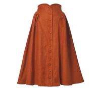 UniqKaliber Gonna vintage a vita alta da donna medievale in finta pelle scamosciata una linea midi gonna invernale autunno con bottoni gonne