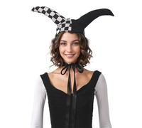 UniqKaliber Jingle Bells - Set di collana e cappello da giullare natalizio a scacchi vittoriano con campanellini