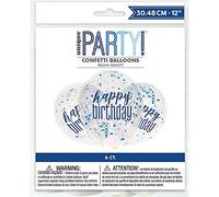 Unique-12 And Balloons | Happy Birthday Printed With Confetti | 6ct KIT PARTYKIT Palloncini di Coriandoli-30 cm-Compleanno Glitz Blu e Argento-Confezione da 6, Blue & Silver, 56451