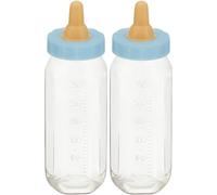 Unique 13580 Bomboniere Baby Shower-13 cm-Biberon di Plastica Blu Riempibili-Confezione da 2, Clear