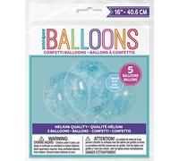 Unique-16 Clear Latex Balloons | Cute Blue Heart Confetti | 5ct Cuore Palloncini Coriandoli-40 cm-Coriandoli Cuori Blu-Confezione da 5, large, 73399