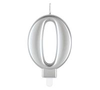 Unique 19590 - Candela di Compleanno Numero 0-8 cm - Colore Argento Metallizzato - 1 Pezzo (Confezione da 1)