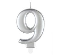 Unique 19599 - Candela di Compleanno Numero 9-8 cm - Colore Argento Metallizzato - 1 Pezzo (Confezione da 1)