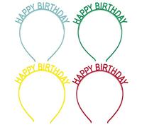 Unique Headbands Cerchietti Happy Birthday-Colori Assortiti-4 Pezzi (Confezione da 1), Stampa con lettera, Multicolore, Taglia unica, 23559