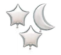 Unique 23751 - Set di 3 palloncini a forma di luna e stelle, per feste di Halloween, colore: argento