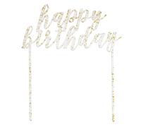 Unique- Decorazione per Torta in Acrilico-Happy Birthday-Trasparente con Macchie di Lamina d'oro-1 Pezzo (Confezione da 1), Gold, 26258