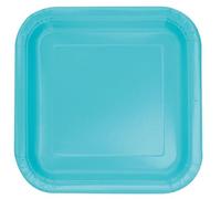 Unique- Piatti Ecologici Quadrati di Carta-23 cm-Colore Verde Acqua-Confezione da 14, Teal, Pack of 14, 46859EU