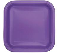 Unique- Piatti di Carta Quadrati Ecologici-23 cm-Colore Viola Neon-14 Pezzi (Confezione da 1), Neon Purple, 46979EU