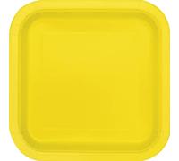 Unique- Bevanda Normale Piatti Ecologici Quadrati di Carta-23 cm-Giallo Confezione da 14, Neon Yellow, Pack of 14, 47046EU