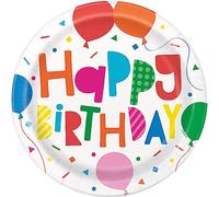 Unique 74755EU - Unique- Piatti Ecologici in Carta-23 cm- Festa di Palloncini Colorati - 8 Pezzi (Confezione da 1)