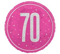 Unique 82295 - Palloncino Compleanno - 45 cm - 70° Compleanno - Festa a Tema Glitz Rosa - 1 Pezzo (Confezione da 1)