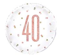 Unique-84903 Palloncino Compleanno-45 cm-40 Compleanno Glitz Oro Rosa, Rose Gold, 84903