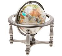 Unique Art 25,4 cm Tall Pearl Swirl Ocean Gemstone World Globe with 4 Leg Silver Stand