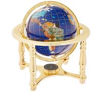 Unique Art 25,4 cm Tall Table Top Blue Lapis Ocean Gemstone Globe Mondo con 4 Gambe Oro Stand