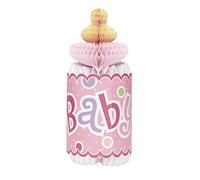 Unique Baby Shower-30 cm-Decorazione a Nido d'Ape a Forma di Bottiglia-Pois Rosa, Pink, 61721
