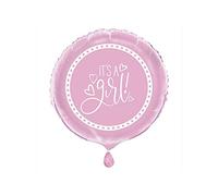 Unique-Baby Shower It's A Girl Round Foil Balloon | 18" | Pink | 1 Pc Palloncino Shower-45 cm Disegno Cuori Rosa, large, 73377