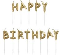 Unique- Candele di Compleanno con Lettera-Happy Birthday-Oro-Set di 13, Gold, 19995