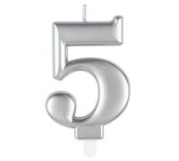 Unique-Candela di Compleanno-8 cm-Colore Argento Metallizzato-1 Pezzo (Confezione da 1), Silver, 19595