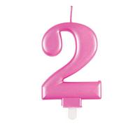 Unique- Candela di Compleanno Metallizzato-Numero 2-Rosa, Pink, 7 centimeters, 19602