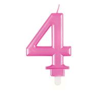Unique- Candela di Compleanno Metallizzato-Numero 4-Rosa, Pink, 7 centimeters, 19604