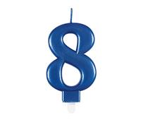 Unique- Candela di Compleanno Metallizzato-Numero 8-Blu, Blue, 7 centimeters, 19618