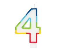 Unique-Candela di compleanno numero 4 - 15 cm | bordo arcobaleno | 1 pezzo, 5.9 inch, 19944