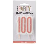 Unique- Candela per Il 100 Compleanno Glitz Oro Rosa, Rose Gold, 84992
