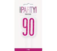 Unique- Candela per Il 90 Compleanno Glitz Rosa e Argento, Pink & Silver, 83899