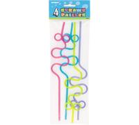 Unique- Cannucce Pazze di Plastica Squiggle-Colori Assortiti-Confezione da 4, Assorted, 30 cm, 9122