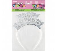 Unique- Cerchietto per Feste Prismatico-Happy Birthday, Silver, 9304