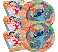 Unique Confezione da 32 decorazioni per feste di compleanno a tema Stitch - Piatti e tovaglioli Lilo and Stitch - 32 piatti piani e 32 tovaglioli - Forniture per feste - Licenza ufficiale