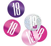Unique- Coriandoli per Il 18° Compleanno-14 g-Compleanno Glitz Rosa e Argento, Pink & Silver, 83850