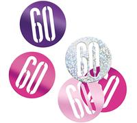 Unique- Coriandoli per Il 60° Compleanno-14 g-Compleanno Glitz Rosa e Argento, Pink & Silver, 83855