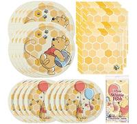 Unique Disney Winnie The Pooh Dinnerware Party Bundle | Luncheon Napkins, Dinner & Dessert Plates, Table Cover | Great for Themed Parties, Kid's Birthday, Halloween - Officially Licensed by Unique