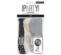 Unique- Dots 100th Birthday Latex Balloons, 12" | Assorted | 6 PCS. Numero Palloncini in Lattice Compleanno-30 cm-Compleanno Glitz Nero e Argento-Confezione da 17, Black & Silver, Age 100, 83392