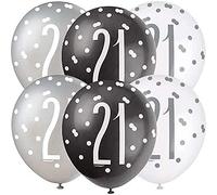 Unique- Dots 21st Birthday Latex Balloons, 12" | Assorted | 6 PCS. Numero Palloncini in Lattice Compleanno-30 cm-Compleanno Glitz Nero e Argento-Confezione da 9, Black & Silver, Età 21, 83384