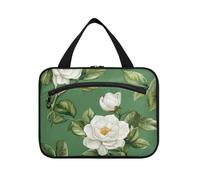 Unique Gardenia Flower Verde e Bianco Hanging Toiletry Bag Uomini con Gancio, Designer Impermeabile Rasatura Kit per Uomini Camping estuche para guardar maquillaje L