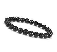 Unique Gems Bracciale di perle Onice nero Ø 6mm pietra naturale per la donna Braccialetto a palline elastico 16cm a 19cm