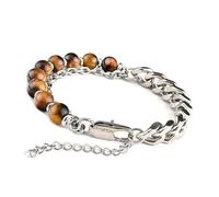 Unique Gems Buddha, bracciale in acciaio inox, occhio di tigre, 8 mm, da uomo, 19cm bis 23cm, occhio di tigre, occhio di tigre