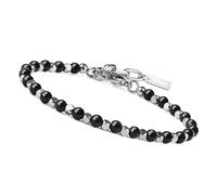 Unique Gems Buddha Stainless Steel - Bracciale da donna con pietra naturale, 5 mm, in acciaio inox ipoallergenico, qualità gioielliere, 16cm bis 20cm, Acciaio inossidabile, ossidiana